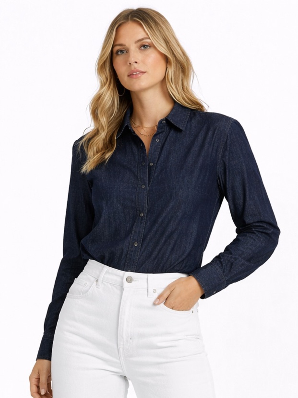 ZARA Dark Indigo Blue Wash Denim Shirt Button Down Oversized Top Small NEW